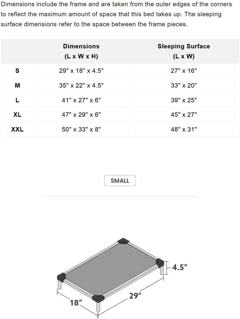 Chew Proof Elevated Cooling Outdoor Cot Bed for Small Dogs & Puppies - Virtually Indestructible, Preassembled, Withstands Aggressive Chewers - S, Black Mesh